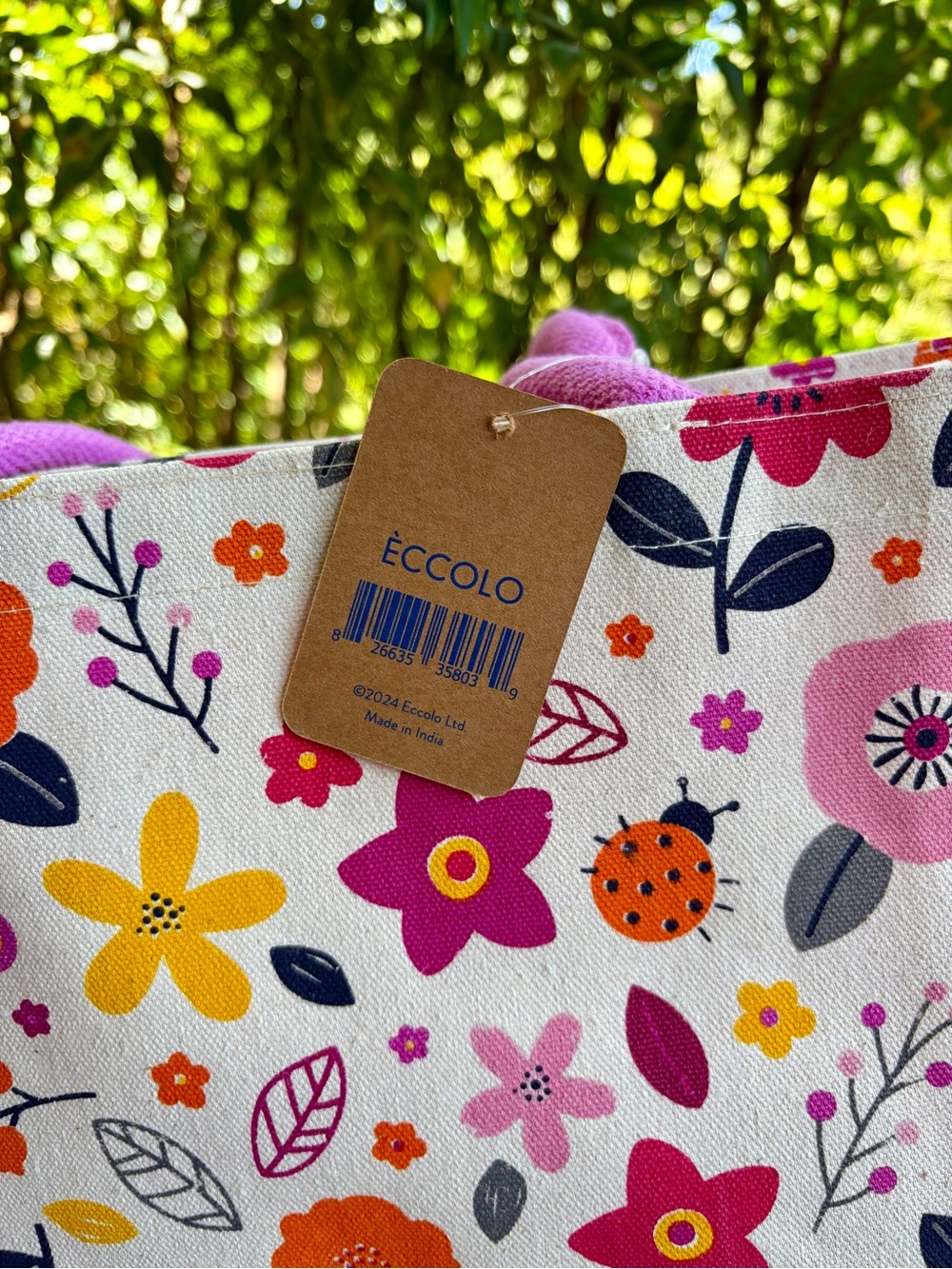 NWT ÈCCOLO Floral Canvas Tote in Pink, Orange & Yellow - Picture 5 of 5